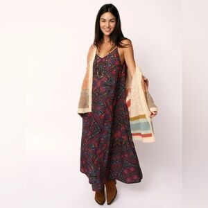 NWT NATURAL LIFE S Gracie Slip Maxi Dress - Mandala Charcoal Floral